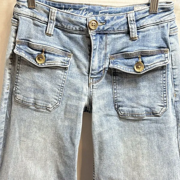 We The Free Hailey Low Rise Bell Bottom Jeans Raw Hem Size 28 Hippie Boho - Image 2