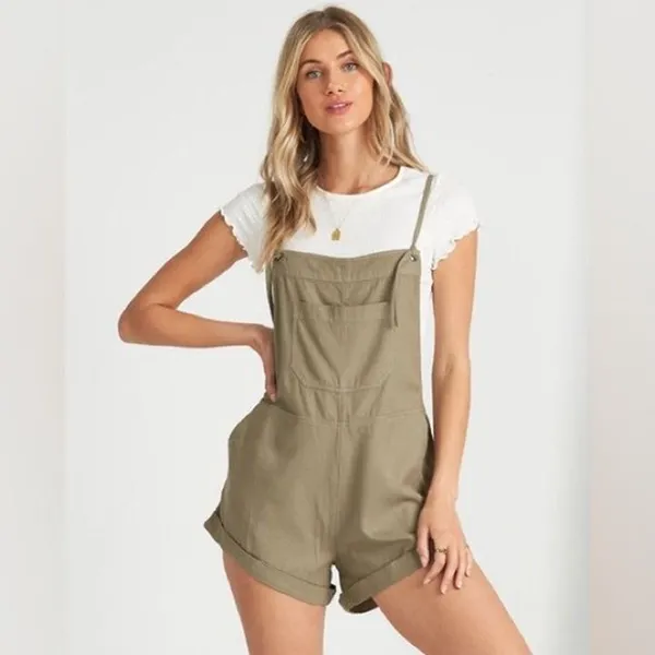 Billabong Wild Pursuit Adjustable Tie Front Straps Short Dungarees Romper M - Image 2