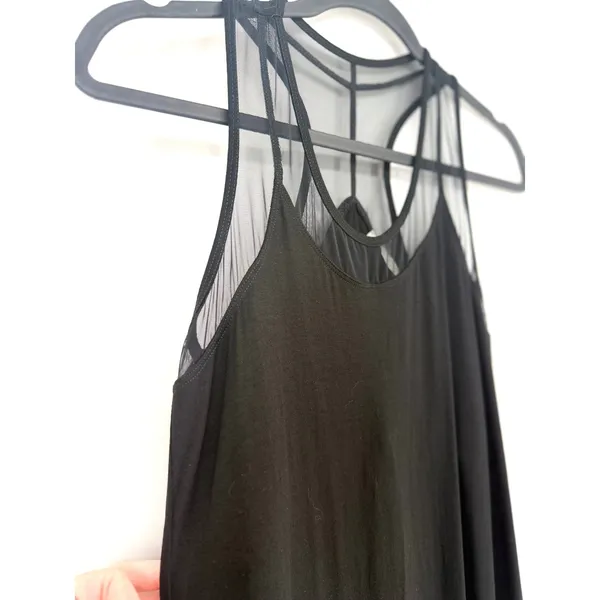 Anatomie Maxi Dress Mesh Panel Sleeveless M Black Italian Luxury Travel Slit - Image 2