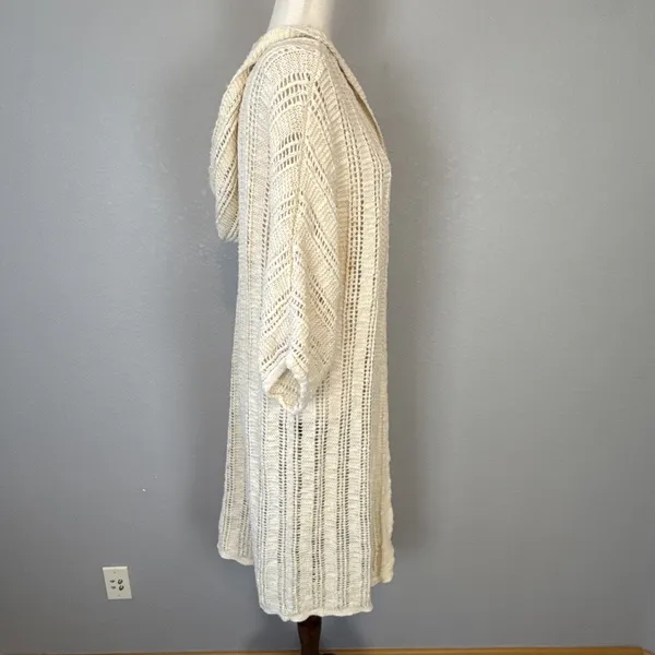 American Eagle Crochet Duster Hooded Cardigan Sweater Jacket Size M Ivory Cotton - Image 6