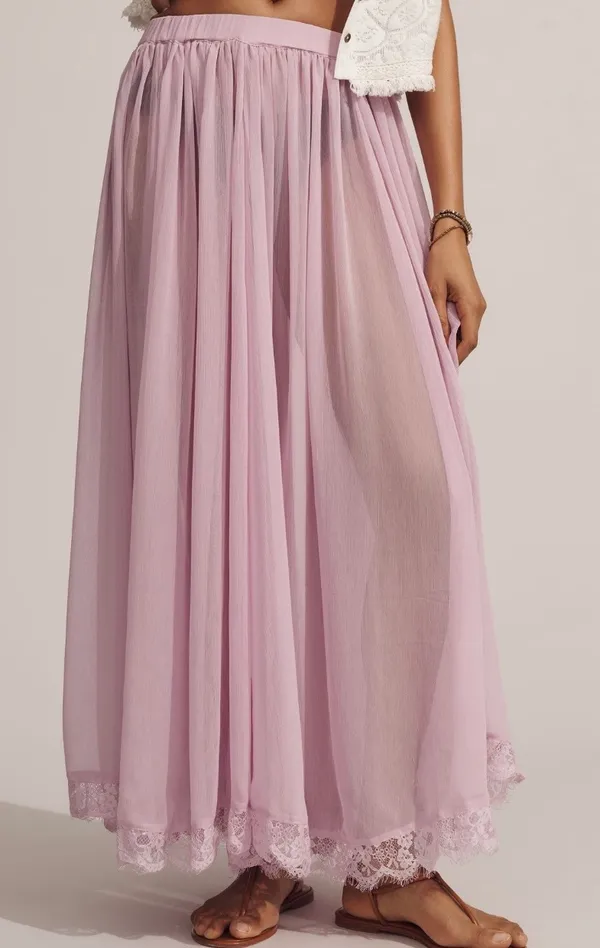 Anthropologie Sheer Volume Lace Hem Maxi Skirt, Size S/M - Image 3