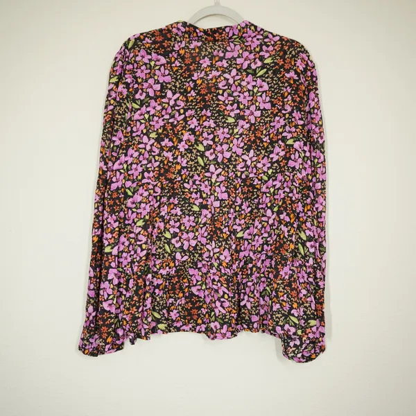 Adyson Parker Women's 3X Floral Button Down Blouse Tiered Peplum Rayon Top Black - Image 7