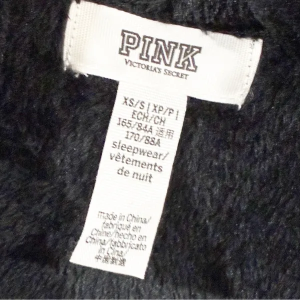 Victoria's Secret PINK Cozy Robe Size XS Black & White Logo Sleep Fluffy‎ PJ - Image 5