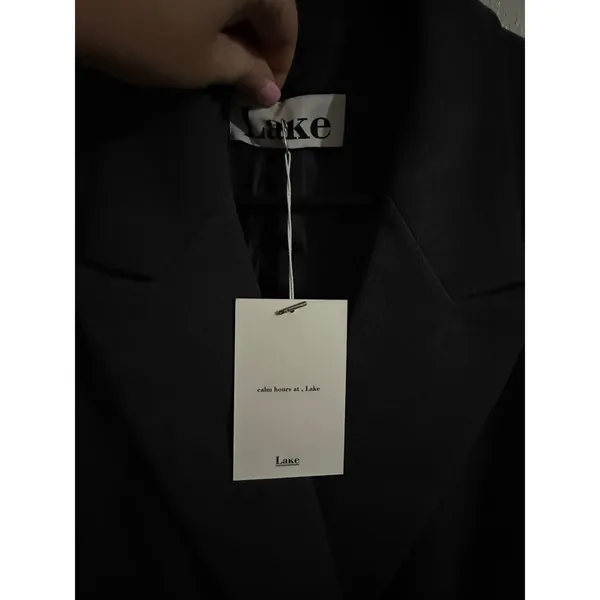 Lake Charcoal Gray Double Breasted Blazer and Midi Skirt Suit Set Made in Korea - Image 7