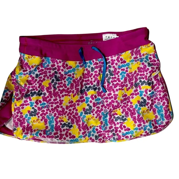Nike Skort Skirt Women, small, Fuchsia Circle‎ Print Dri Fit Zip Pocket Shorts - Image 2