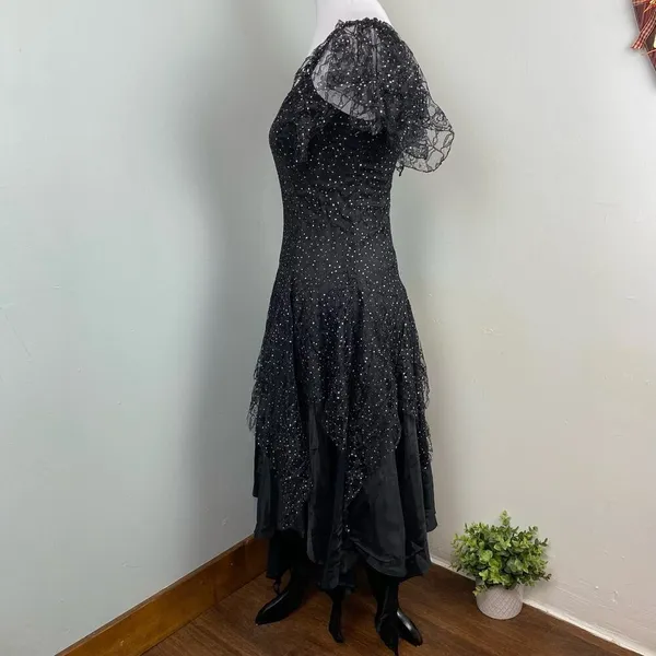 Vintage Nuance Black Shimmering Witchy Goth Dress Small - Image 7