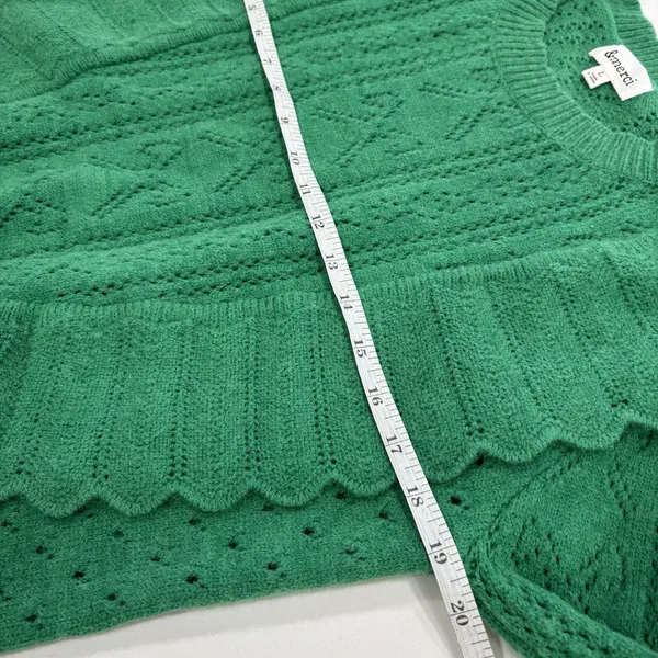 &Merci Sweater Womens Size Large Green Ruffles Pointelle Long Sleeve - Image 6