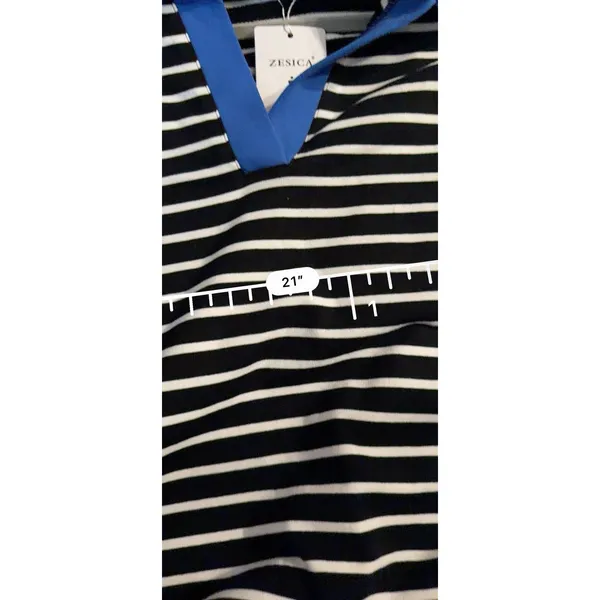 Women’s Striped Johnny Collar Long Sleeve T-Shirt Black /white Small - Image 6