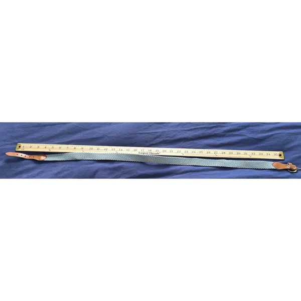 Woven Braided Fabric Belt Light Blue White Gold Buckle Faux Leather Trim 35 Inch - Image 5