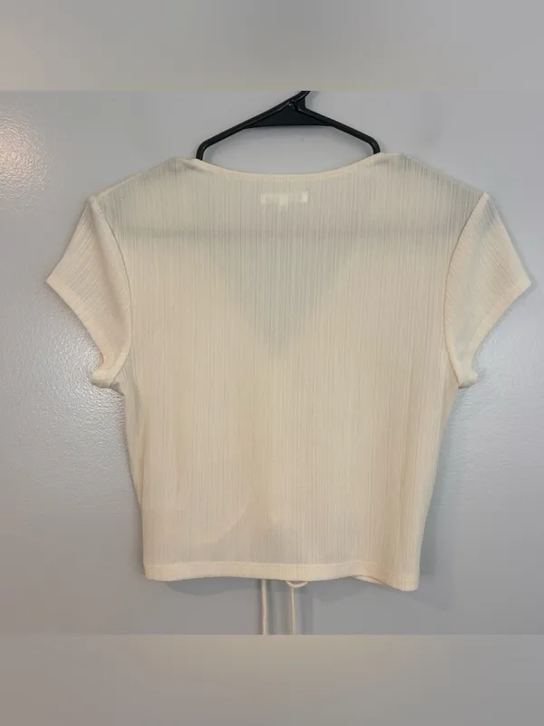 Reformation Mariam Short Sleeve Cream/Ivory Knit Ribbed Top Size Small - Image 9