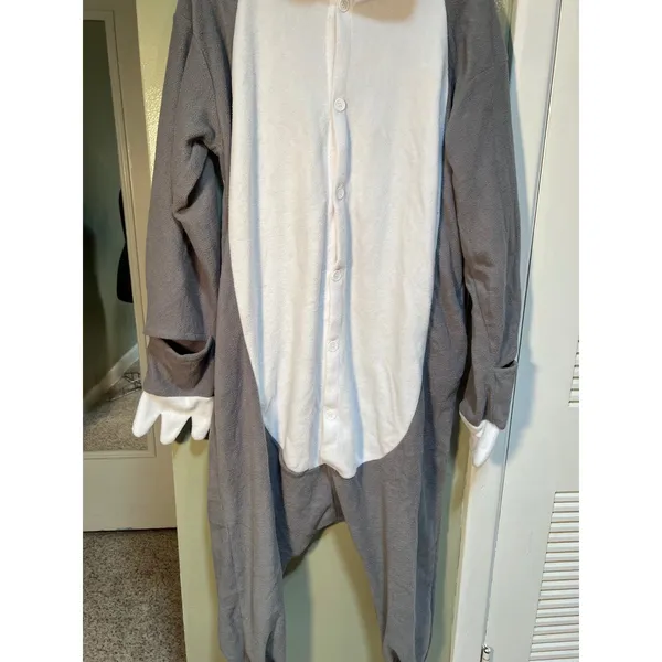 Unisex Adult Sz Small Gray Sloth Cosplay One Piece Pajamas Costume Snap Up Long - Image 4
