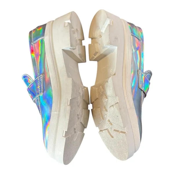 Steve Madden Lawrence Holographic Platform Loafers Chunky Silver Kids 5 Womens 7 - Image 9