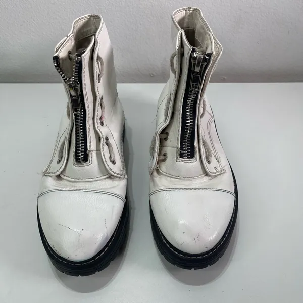 Forever 21 White Combat Boots Women 8 Lace-Up Zip Chunky Sole Punk Moto Biker - Image 2