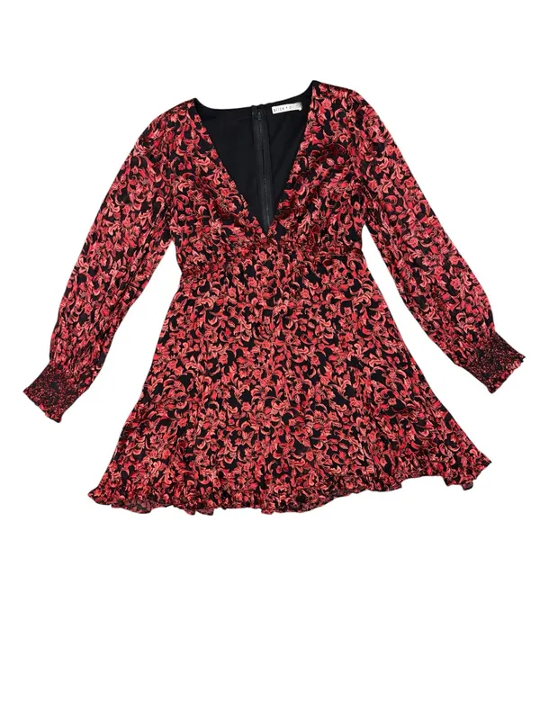 Alice + Olivia Briar Floral Blouson Empire Long Sleeve Mini Dress Red Black 2 - Image 4