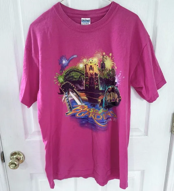 Vintage 90’s BUSCH GARDENS Tampa Fl Pink Short Sleeve Tee - LARGE - Image 5