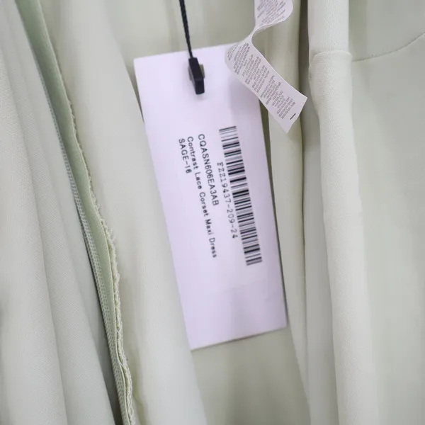 Boohoo Occasion Sage Green Contrast Lace Corset Maxi Dress Size 12 - Image 5
