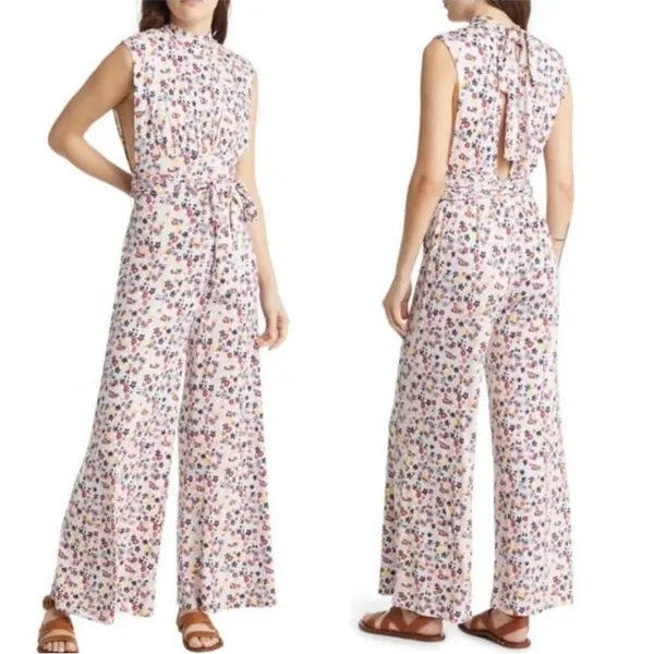 Free People jumpsuit romper Vibe Check One Piece floral medium stretch boho NEW - Image 3