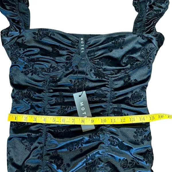 NWT Motel Rocks Sinora Bodycon Mini Dress Black Rose Flock Size Large $82 Ruched - Image 8