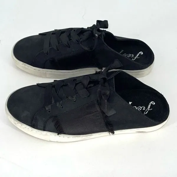 Free People Womens Leather Satin Ribbon‎ Slip-On Sneakers Shoes Black Size 38 - Image 4