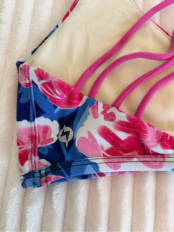 Popflex Floral Blue & Pink Strappy Sports Bra Size 8 - Image 3