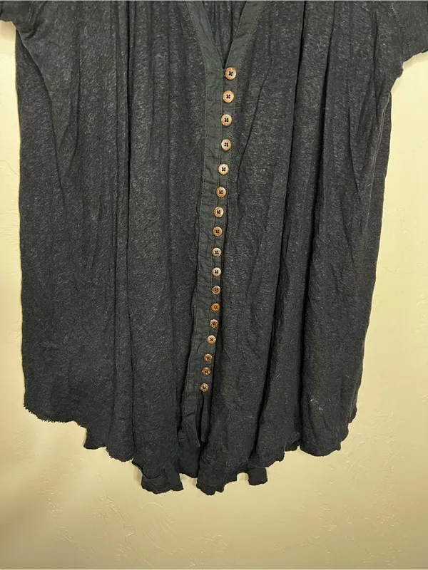 Free People Highland Black Boho Lagenlook Flowy Button Front Oversized Tunic Top - Image 4