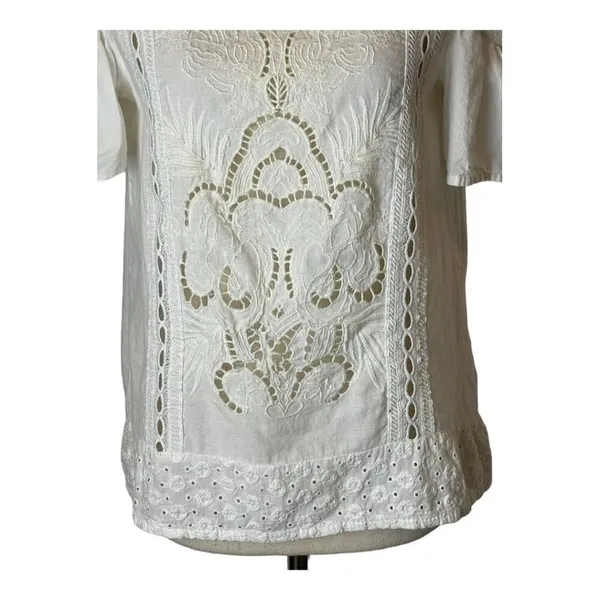 Zara White Cotton Lace‎ Cut Out Cold Shoulder Blouse Size XS - Image 7