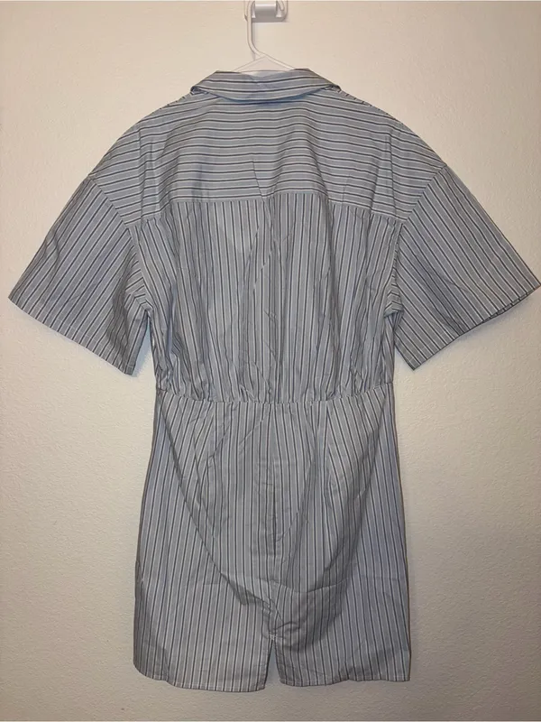 NWT KBB by Kahlana The Ruched Shirt Dress Striped Blue White Medium Mini Dress - Image 2
