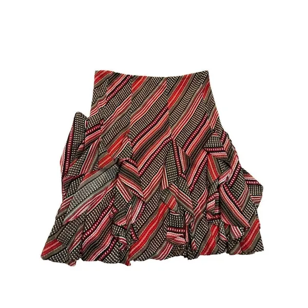 Lauren‎ Ralph Lauren Women's Patterned Ruffled Georgette Skirt sz M red brown - Image 2
