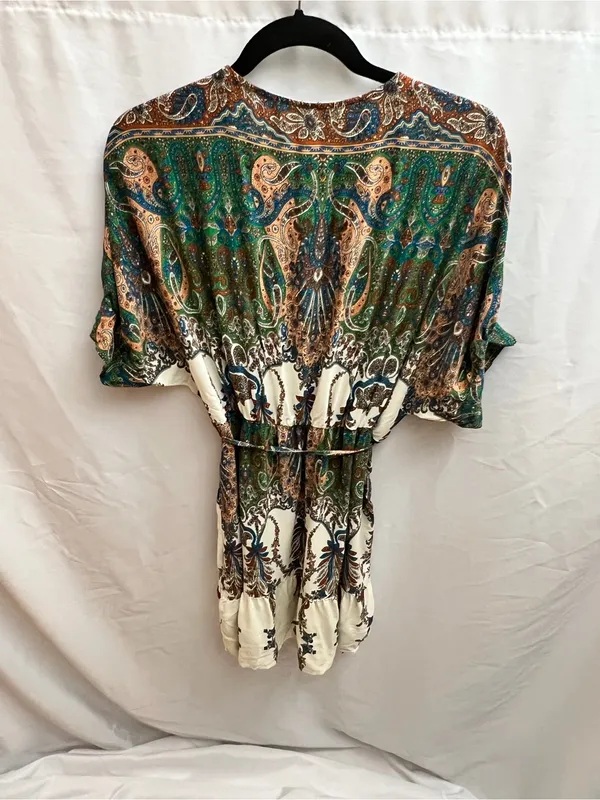 SHEIN Paisley Boho Kimono Mini Dress Green Brown Cream Size L - Image 5