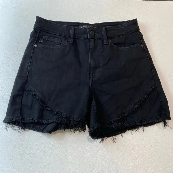 Judy Blue Medium Black High Rise Frayed Hem Denim Shorts Distressed - Image 2