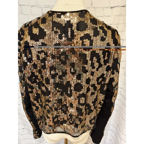 GUESS gold sequin black Open Leopard Print cardigan Size XL - Image 5