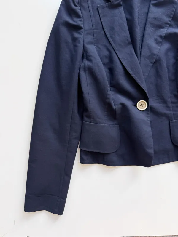 AKRIS Structured Single Button Navy Cotton Blazer Size 8 - Image 4