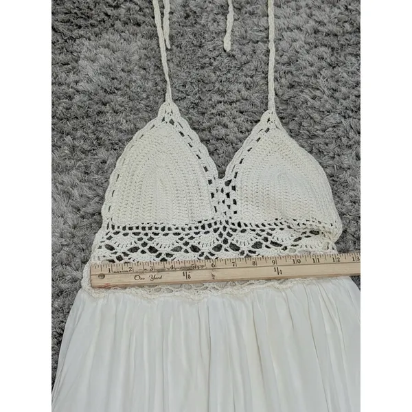 Lilbetter Womens Ivory Crochet Halter Maxi Dress Boho Beach Resort Vacation S - Image 12