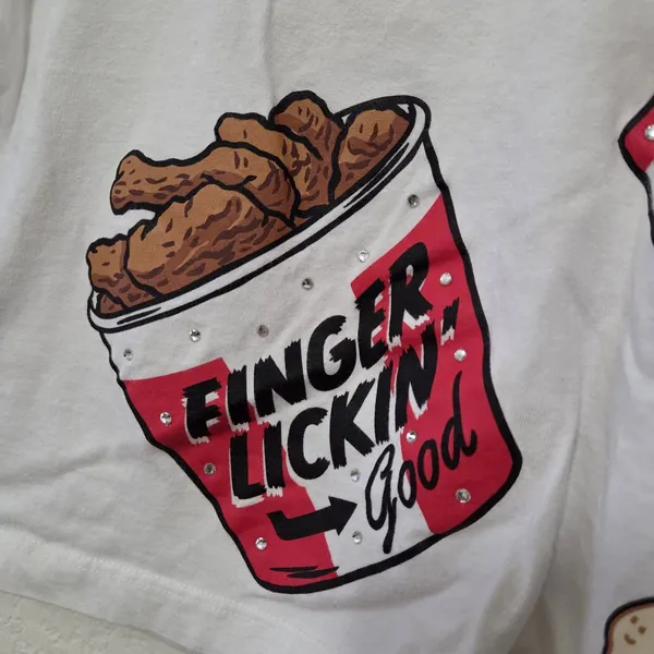 KFC Foods Print Rhinestoned Women's T-Shirt BoxLunch Exclusive Size Small - Image 2