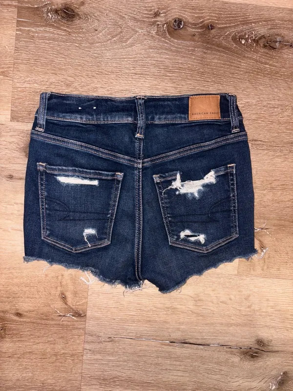 American Eagle Outfitters Distressed Dark Blue High-Rise Denim Shorts - Image 2