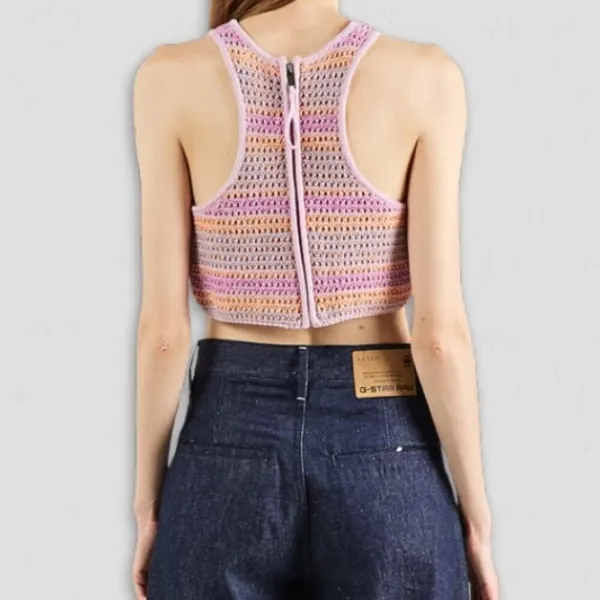 Cotton On Crochet Crop Tank Top Pink Purple Size Medium - Image 2