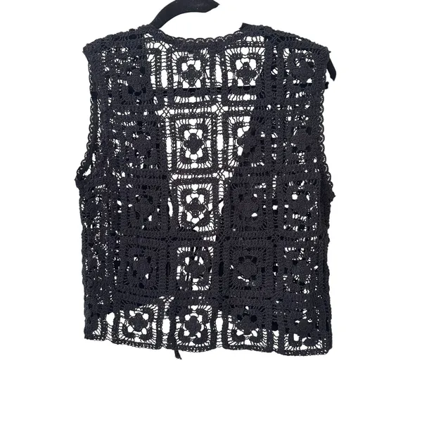 SUMMER AWAY Crochet Tie Front‎ Vest Top Black NWT Small - Image 3