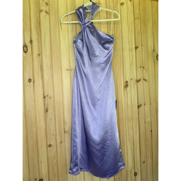Lulus Perfectly Sleek Lavender Satin Halter Slip Midi Dress Holiday Extra Small - Image 2