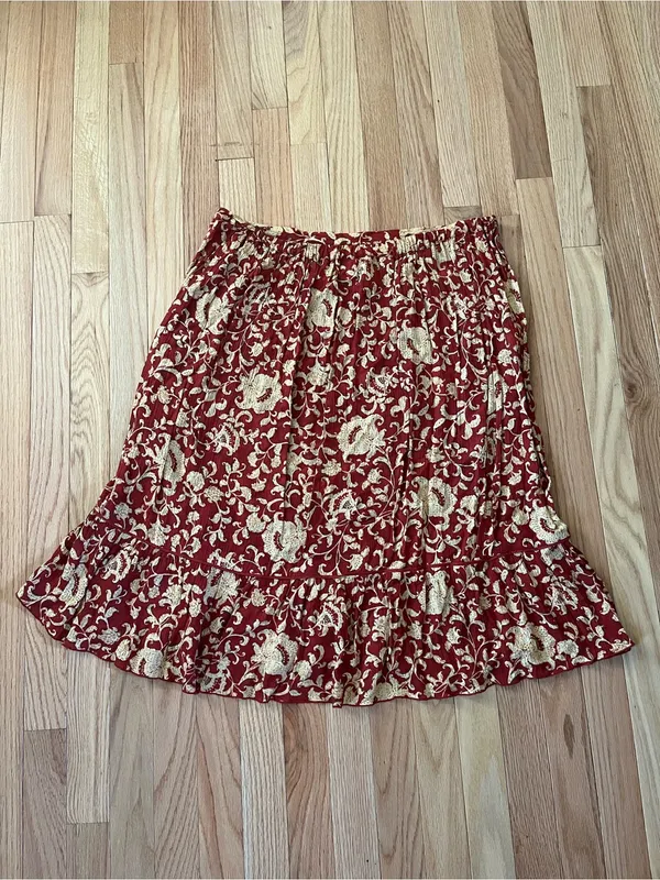 Vintage Red and Gold Floral Midi Skirt 1X Boho Cottagecore Romantic Prairie - Image 6