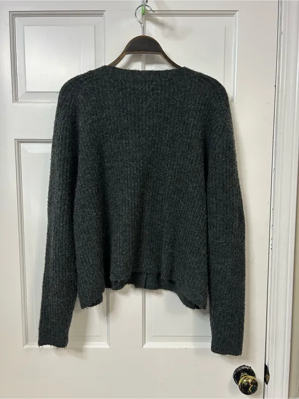 Cost Plus World Market Charcoal Ribbed V-Neck Button Cardigan O/S - Image 2