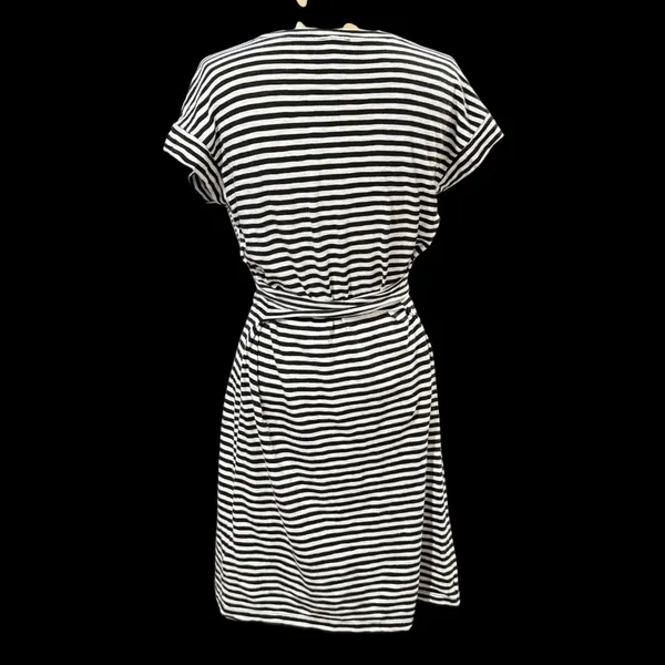 J.Crew S Black White Striped T-Shirt Dress Tie Waist‎ Short Sleeve 100% Cotton - Image 3