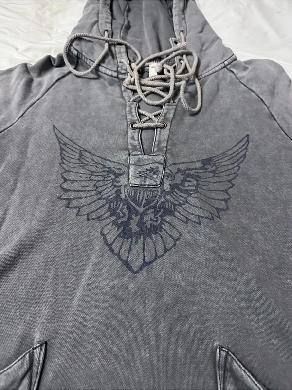 We The Free Women's Gray Lace-Up Hooded Pullover Hoodie - Size L - Image 6