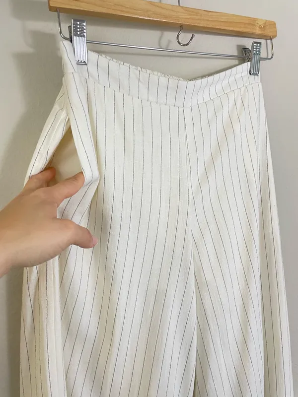 Altar’D State Cream Pinstripe Linen Blend‎ Wide-Leg Pants Size XS - Image 5