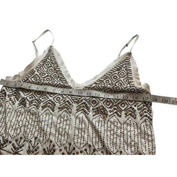 Free People Ivory Beaded Sequin Geometric Embellished Cami Tank Top XS - Image 6