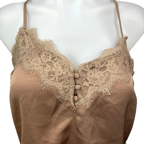 Abercrombie & Fitch Brown Tan Silk Satin Lace Cami Camisole Bodysuit Top Size S - Image 3