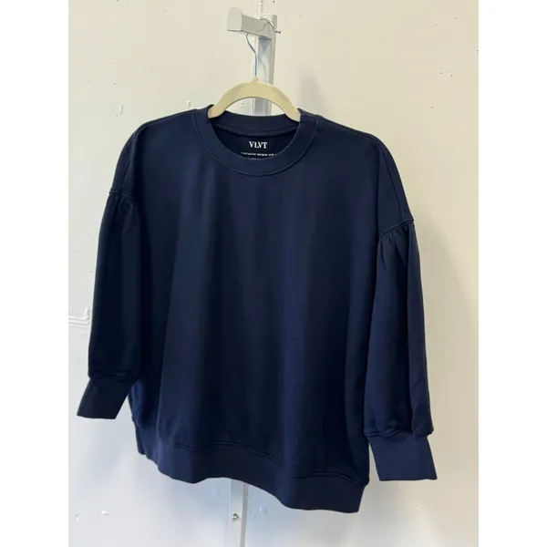 Velvet by Graham & Spencer VLVT Navy Blue Puff‎ Sleeve Cotton Sweatshirt Small - Image 3