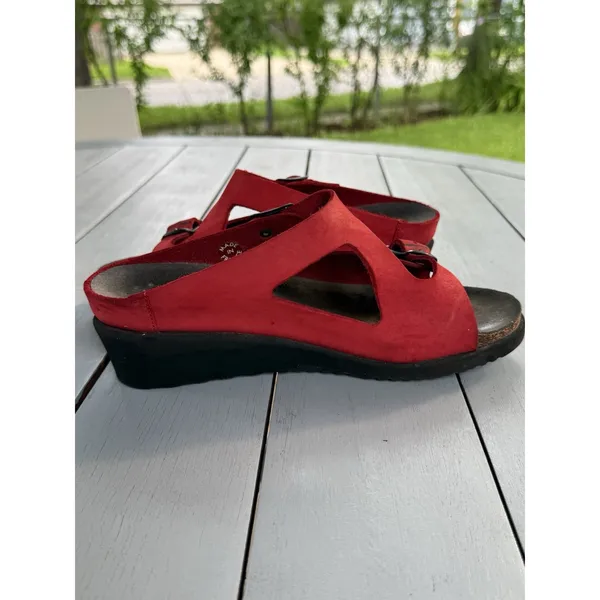 Mephisto Red Leather Nubuck Wedge Slide Sandals Shoes Womens Size EU 38 US 7 - Image 6