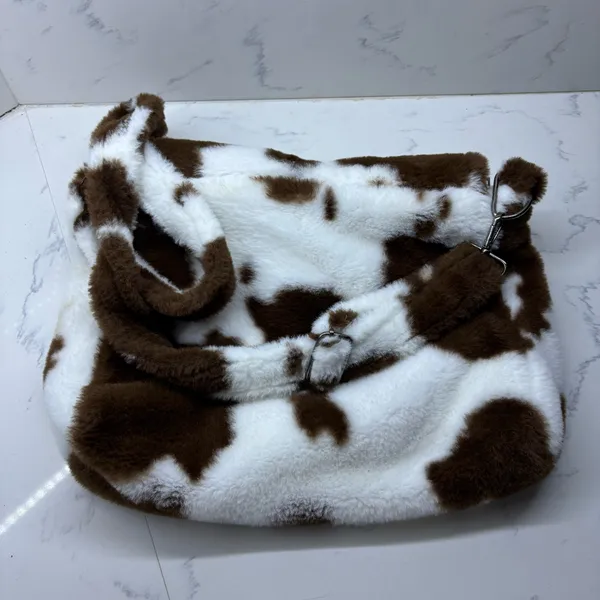 Y2K Faux Fur Crossbody Bag Cow Print Western Cowgirl indie streetwear Brown - Image 3