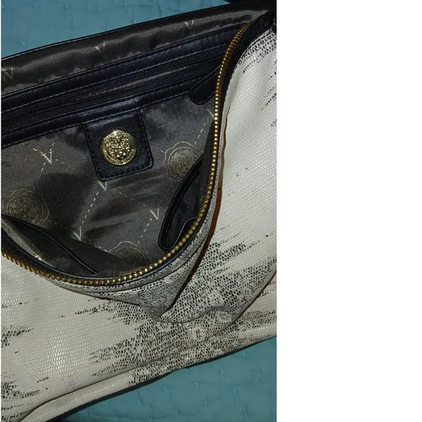 Vince Camuto Black Leather Snakeskin Embossed Satchel Crossbody Bag - Image 4