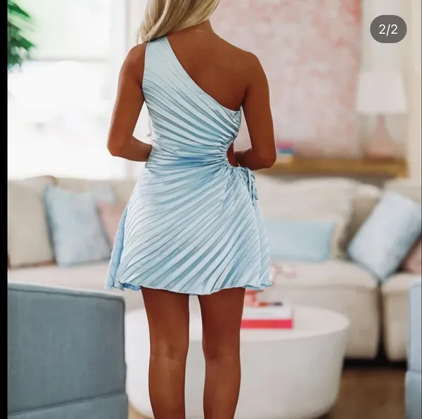 Baby blue pleated dress - Image 2